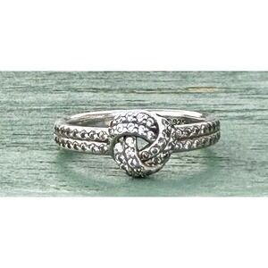 PANDORA Sterling Silver 925 Sparkling Love Knot CZ Ring ALE 190997 SIZE 7.5